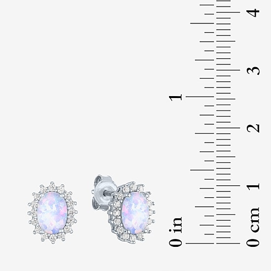 Lab Created White Opal Sterling Silver 10.4mm Stud Earrings