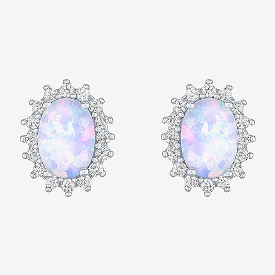 Lab Created White Opal Sterling Silver 10.4mm Stud Earrings
