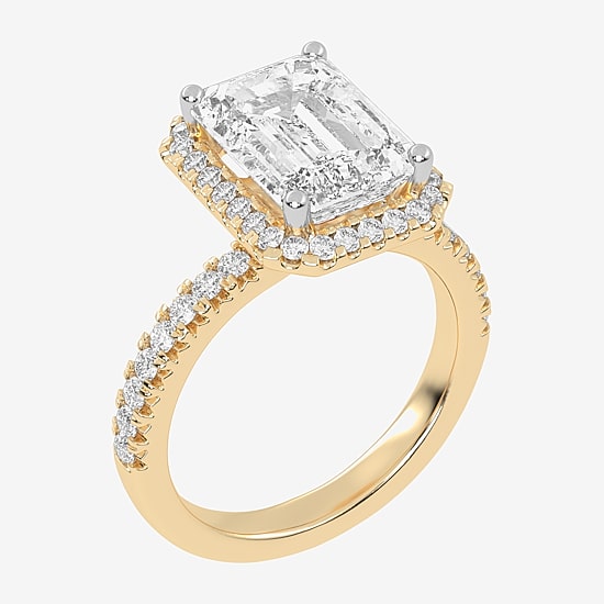 (G-H / Vs2-Si1) Womens 3 1/2 CT. T.W Lab Grown White Diamond 14K Gold Side Stone Halo Engagement Ring