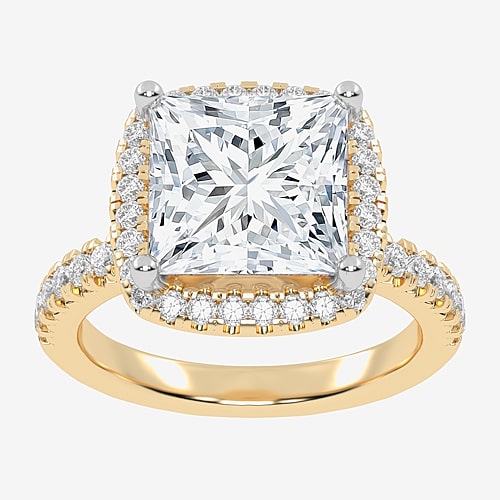 (G-H / Vs2-Si1) Womens 5 1/2 CT. T.W. Lab Grown White Diamond 14K Gold Side Stone Halo Engagement Ring, 9, Yellow
