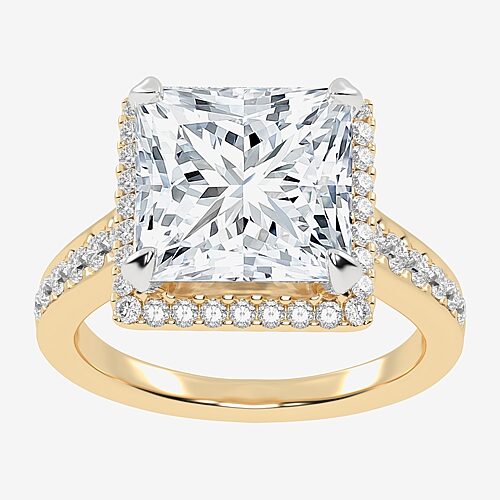 (G-H / Vs2-Si1) Womens 5 1/2 CT. T.W. Lab Grown White Diamond 14K Gold Side Stone Halo Engagement Ring, 9, Yellow