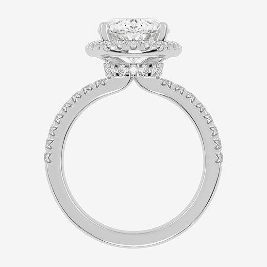 (G-H / Vs2-Si1) Womens 5 1/2 CT. T.W. Lab Grown White Diamond 14K Gold Oval Side Stone Halo Engagement Ring