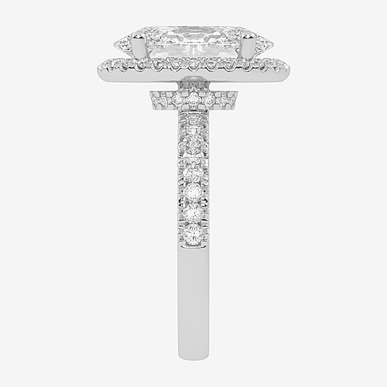 (G-H / Vs2-Si1) Womens 5 1/2 CT. T.W. Lab Grown White Diamond 14K Gold Oval Side Stone Halo Engagement Ring