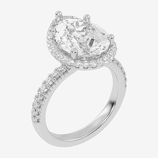(G-H / Vs2-Si1) Womens 5 1/2 CT. T.W. Lab Grown White Diamond 14K Gold Pear Side Stone Halo Engagement Ring