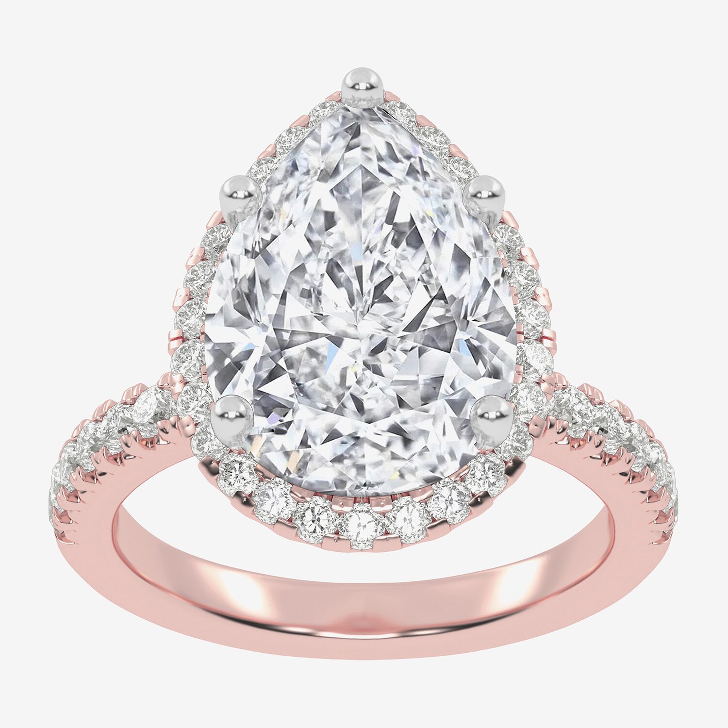 G-H / Vs2-Si1) Womens / CT. T.W. Lab Grown White Diamond 14K Gold Pear Side Stone Halo Engagement Ring