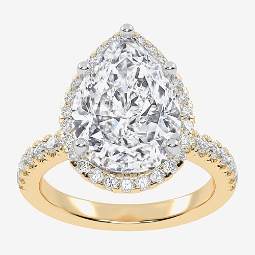 (G-H / Vs2-Si1) Womens 5 1/2 CT. T.W. Lab Grown White Diamond 14K Gold Pear Side Stone Halo Engagement Ring, 8, Yellow