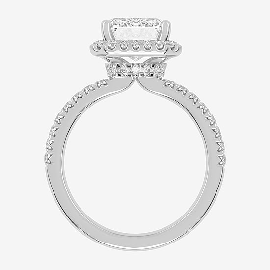 (G-H / Vs2-Si1) Womens 5 1/2 CT. T.W. Lab Grown White Diamond 14K Gold Side Stone Halo Engagement Ring