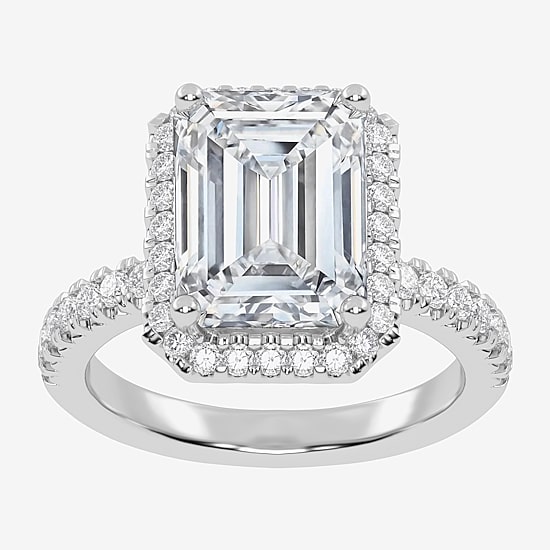 (G-H / Vs2-Si1) Womens 5 1/2 CT. T.W. Lab Grown White Diamond 14K Gold Side Stone Halo Engagement Ring