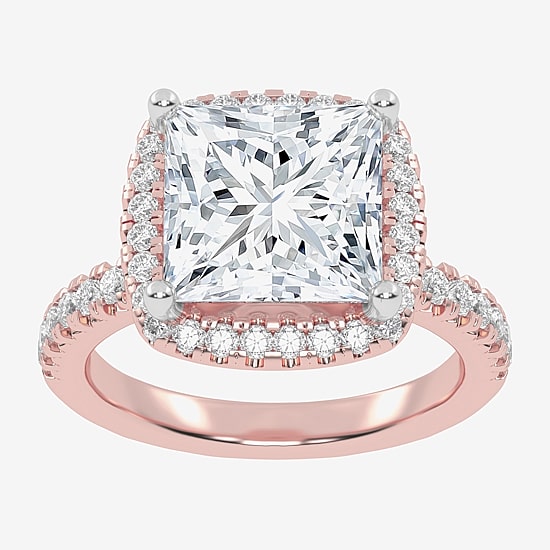 (G-H / Vs2-Si1) Womens 4 1/2 CT. T.W. Lab Grown White Diamond 14K Gold Side Stone Halo Engagement Ring