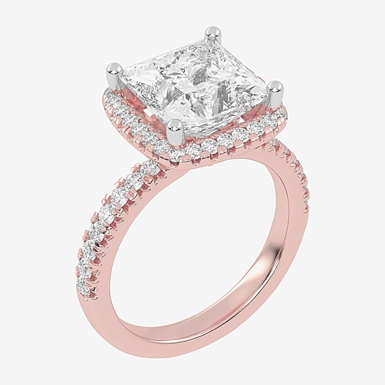 (G-H / Vs2-Si1) Womens 4 1/2 CT. T.W. Lab Grown White Diamond 14K Gold Side Stone Halo Engagement Ring