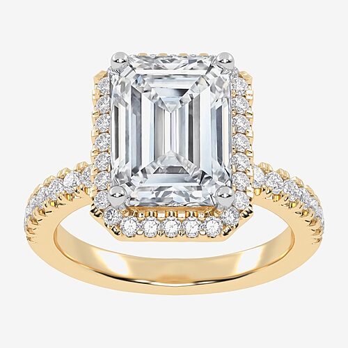 (G-H / Vs2-Si1) Womens 4 1/2 CT. T.W. Lab Grown White Diamond 14K Gold Side Stone Halo Engagement Ring, 9, Yellow