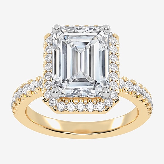 (G-H / Vs2-Si1) Womens 4 1/2 CT. T.W. Lab Grown White Diamond 14K Gold Side Stone Halo Engagement Ring