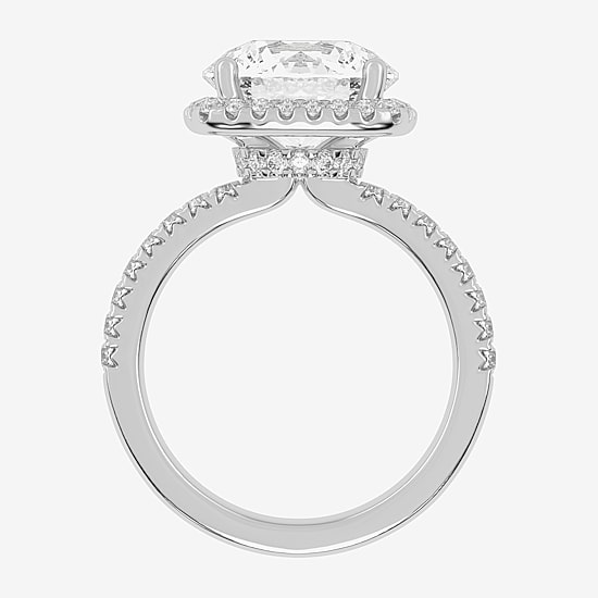 (G-H / Vs2-Si1) Womens 3 1/2 CT. T.W Lab Grown White Diamond 14K Gold Round Side Stone Halo Engagement Ring