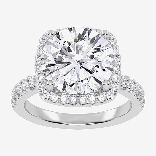 (G-H / Vs2-Si1) Womens 3 1/2 CT. T.W Lab Grown White Diamond 14K Gold Round Side Stone Halo Engagement Ring