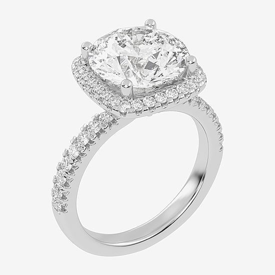 (G-H / Vs2-Si1) Womens 3 1/2 CT. T.W Lab Grown White Diamond 14K Gold Round Side Stone Halo Engagement Ring