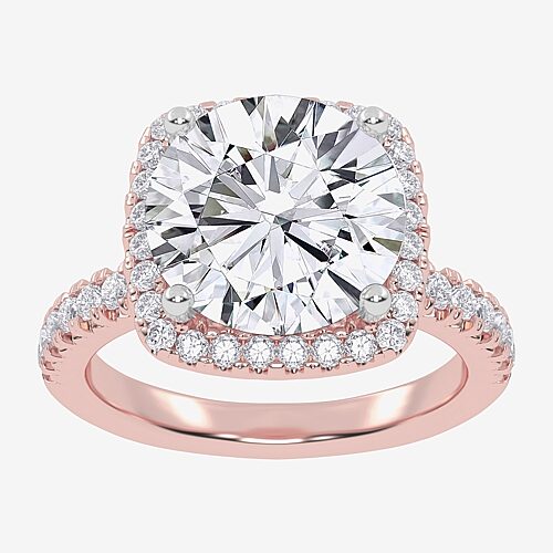 (G-H / Vs2-Si1) Womens 3 1/2 CT. T.W Lab Grown White Diamond 14K Gold Round Side Stone Halo Engagement Ring, 5, Rose