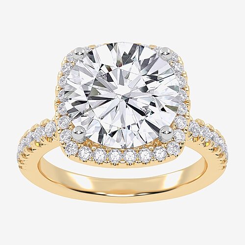 (G-H / Vs2-Si1) Womens 3 1/2 CT. T.W Lab Grown White Diamond 14K Gold Round Side Stone Halo Engagement Ring, 8, Yellow