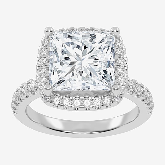 (G-H / Vs2-Si1) Womens 3 1/2 CT. T.W Lab Grown White Diamond 14K Gold Side Stone Halo Engagement Ring