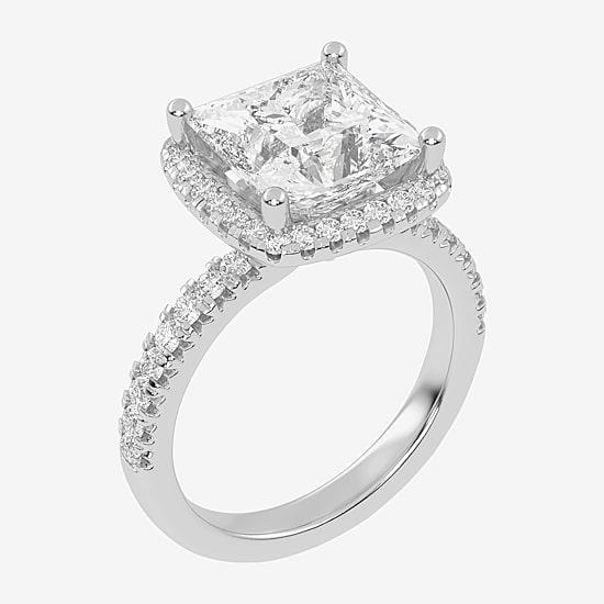 (G-H / Vs2-Si1) Womens 3 1/2 CT. T.W Lab Grown White Diamond 14K Gold Side Stone Halo Engagement Ring