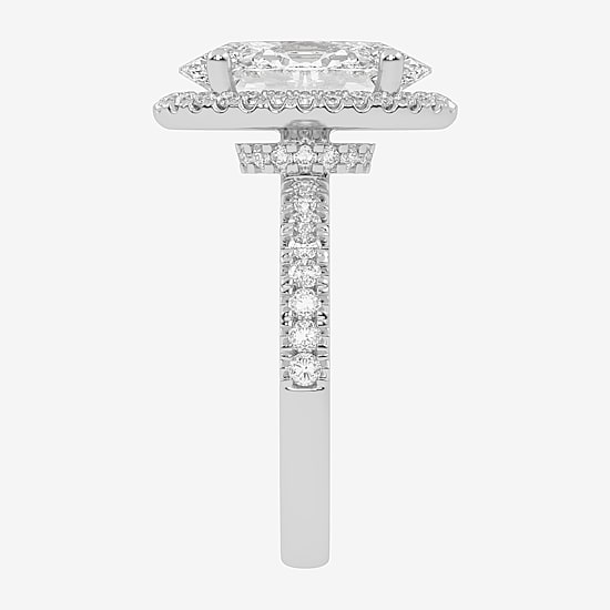 (G-H / Vs2-Si1) Womens 3 1/2 CT. T.W Lab Grown White Diamond 14K Gold Oval Side Stone Halo Engagement Ring