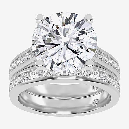 (G-H / Vs2-Si1) Womens 4 CT. T.W. Lab Grown White Diamond 14K Gold Round Side Stone Bridal Set, 9, White