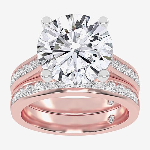 (G-H / Vs2-Si1) Womens 4 CT. T.W. Lab Grown White Diamond 14K Gold Round Side Stone Bridal Set, 9, Rose
