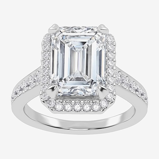 (G-H / Vs2-Si1) Womens 5 1/2 CT. T.W. Lab Grown White Diamond 14K Gold Side Stone Halo Engagement Ring