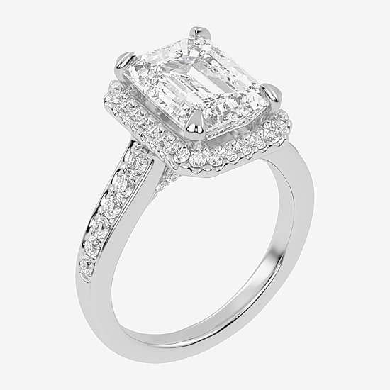 (G-H / Vs2-Si1) Womens 5 1/2 CT. T.W. Lab Grown White Diamond 14K Gold Side Stone Halo Engagement Ring