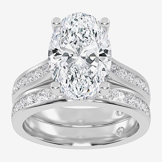 (G-H / Vs2-Si1) Womens 4 CT. T.W. Lab Grown White Diamond 14K Gold Oval Side Stone Bridal Set