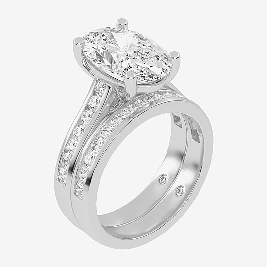 (G-H / Vs2-Si1) Womens 4 CT. T.W. Lab Grown White Diamond 14K Gold Oval Side Stone Bridal Set