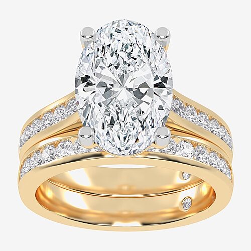 (G-H / Vs2-Si1) Womens 4 CT. T.W. Lab Grown White Diamond 14K Gold Oval Side Stone Bridal Set, 9, Yellow