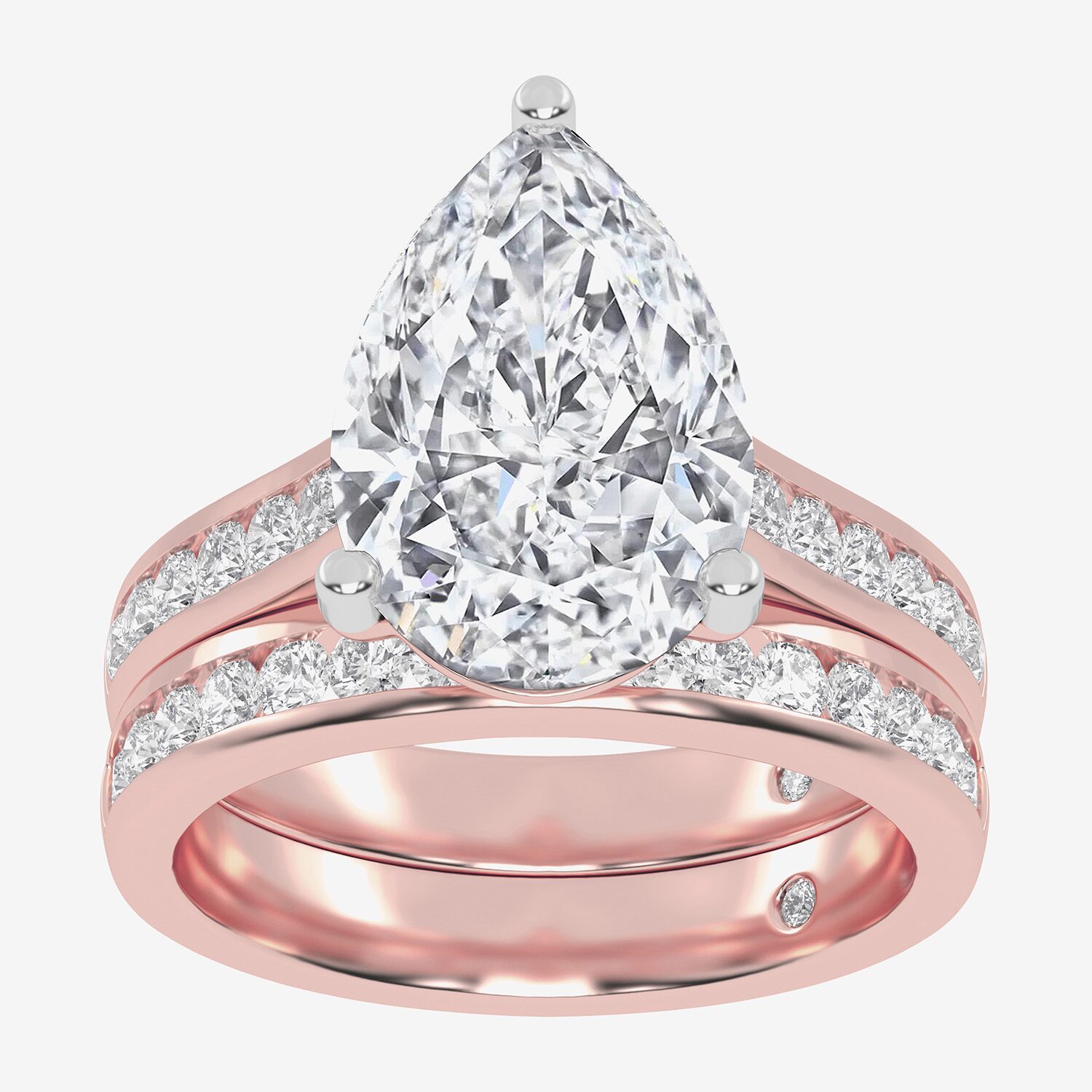 G-H / Vs2-Si1) Womens CT. T.W. Lab Grown White Diamond 14K Gold Pear Side Stone Bridal Set
