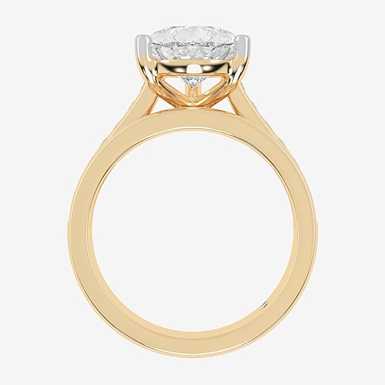 (G-H / Vs2-Si1) Womens 4 CT. T.W. Lab Grown White Diamond 14K Gold Pear Side Stone Bridal Set