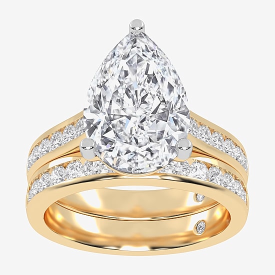 (G-H / Vs2-Si1) Womens 4 CT. T.W. Lab Grown White Diamond 14K Gold Pear Side Stone Bridal Set