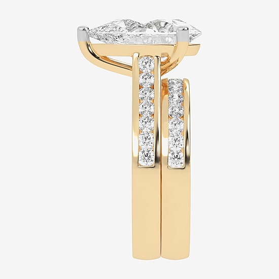 (G-H / Vs2-Si1) Womens 4 CT. T.W. Lab Grown White Diamond 14K Gold Pear Side Stone Bridal Set