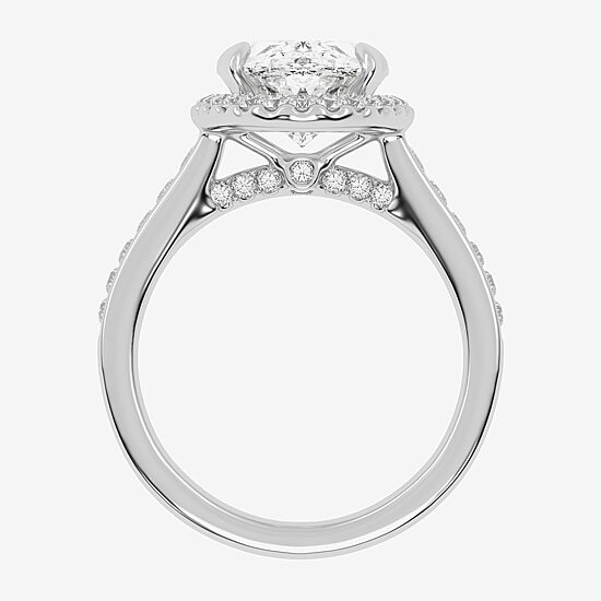 (G-H / Vs2-Si1) Womens 5 1/2 CT. T.W. Lab Grown White Diamond 14K Gold Oval Side Stone Halo Engagement Ring