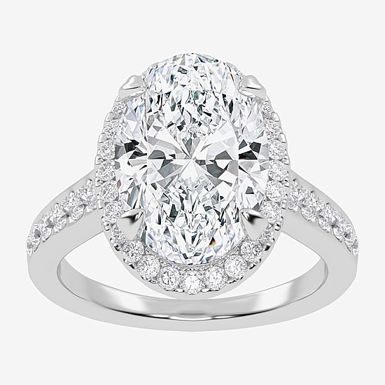 (G-H / Vs2-Si1) Womens 5 1/2 CT. T.W. Lab Grown White Diamond 14K Gold Oval Side Stone Halo Engagement Ring