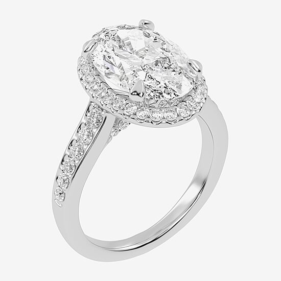 (G-H / Vs2-Si1) Womens 5 1/2 CT. T.W. Lab Grown White Diamond 14K Gold Oval Side Stone Halo Engagement Ring