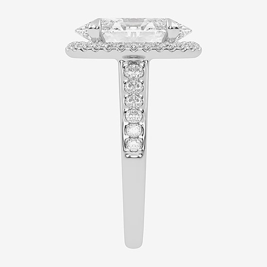 (G-H / Vs2-Si1) Womens 5 1/2 CT. T.W. Lab Grown White Diamond 14K Gold Oval Side Stone Halo Engagement Ring