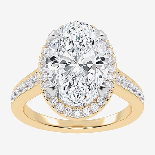 (G-H / Vs2-Si1) Womens 5 1/2 CT. T.W. Lab Grown White Diamond 14K Gold Oval Side Stone Halo Engagement Ring, 9, Yellow