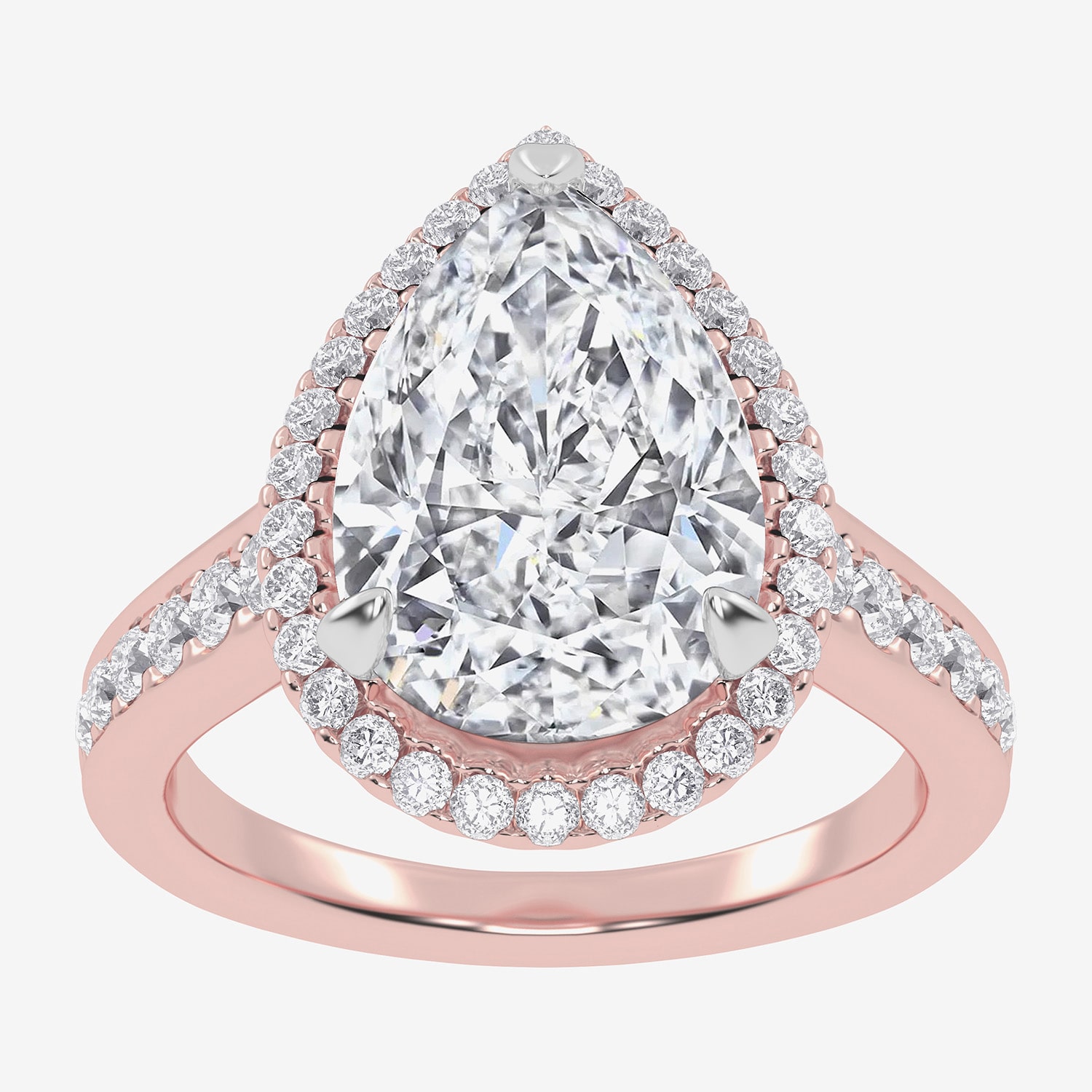 G-H / Vs2-Si1) Womens / CT. T.W. Lab Grown White Diamond 14K Gold Pear Side Stone Halo Engagement Ring