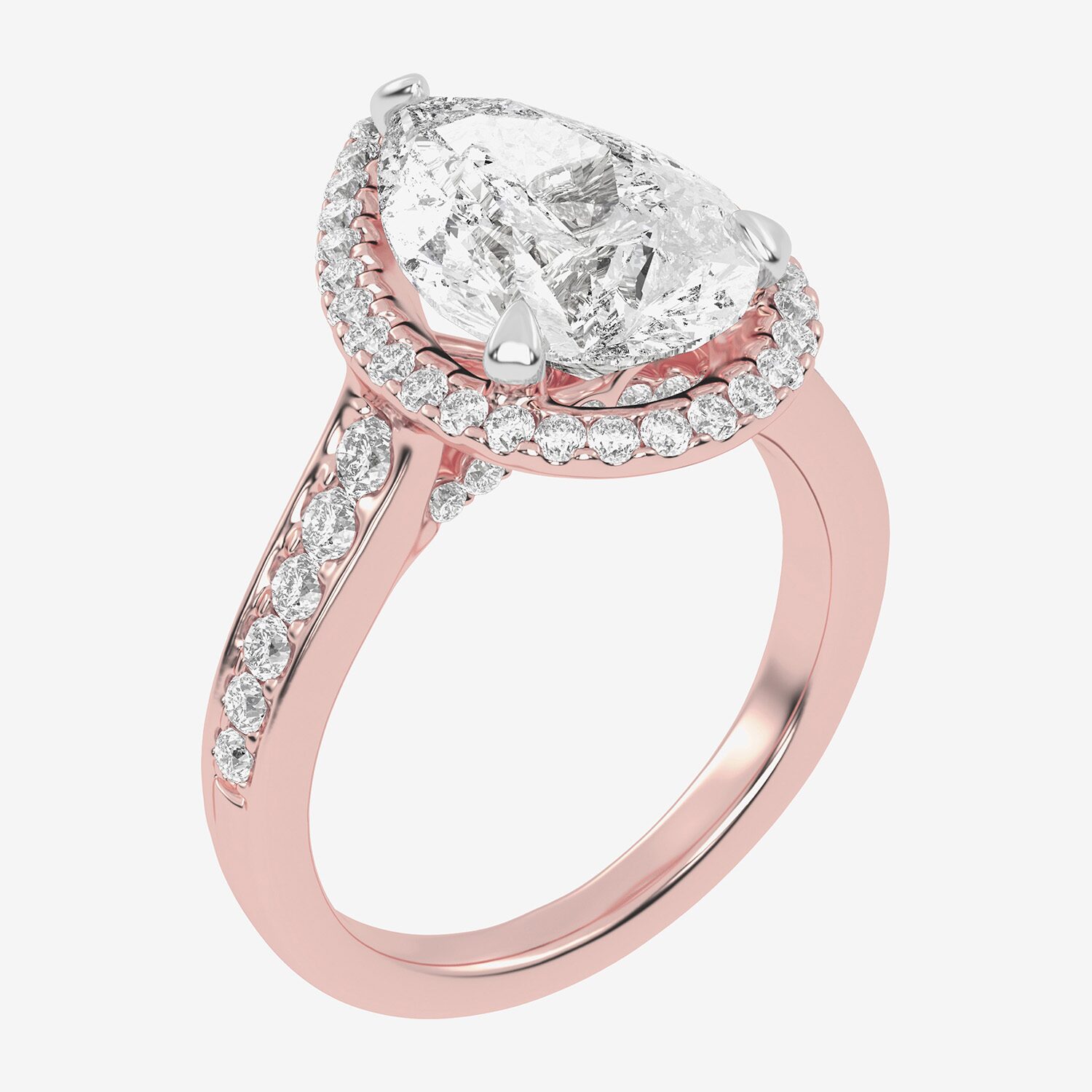 G-H / Vs2-Si1) Womens / CT. T.W. Lab Grown White Diamond 14K Gold Pear Side Stone Halo Engagement Ring