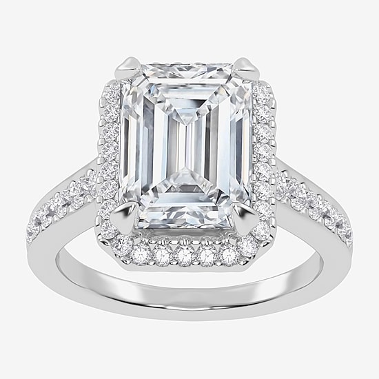(G-H / Vs2-Si1) Womens 4 1/2 CT. T.W. Lab Grown White Diamond 14K Gold Side Stone Halo Engagement Ring