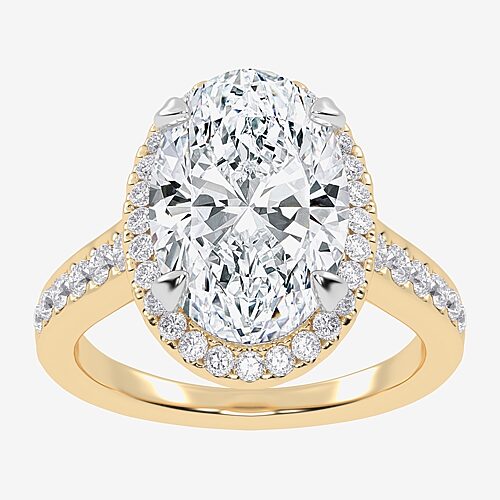 (G-H / Vs2-Si1) Womens 4 1/2 CT. T.W. Lab Grown White Diamond 14K Gold Oval Side Stone Halo Engagement Ring, 9, Yellow