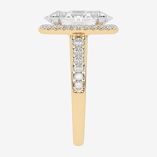 (G-H / Vs2-Si1) Womens 4 1/2 CT. T.W. Lab Grown White Diamond 14K Gold Oval Side Stone Halo Engagement Ring