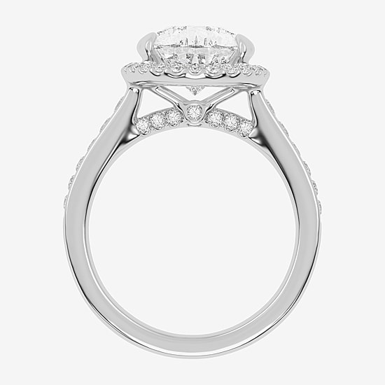 (G-H / Vs2-Si1) Womens 4 1/2 CT. T.W. Lab Grown White Diamond 14K Gold Pear Side Stone Halo Engagement Ring