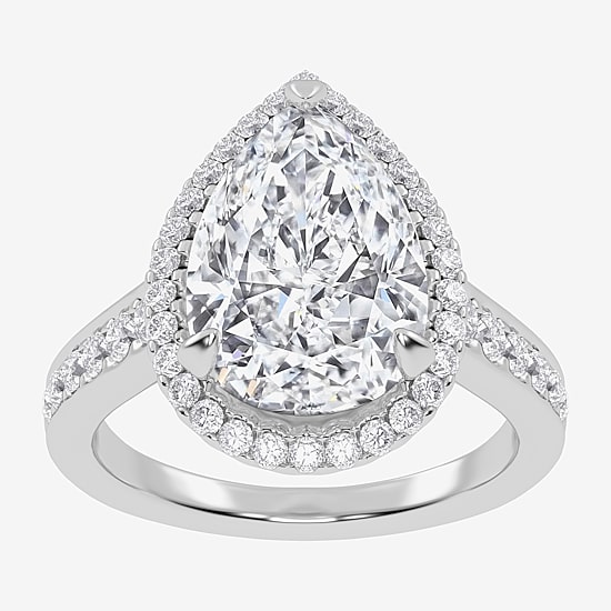 (G-H / Vs2-Si1) Womens 4 1/2 CT. T.W. Lab Grown White Diamond 14K Gold Pear Side Stone Halo Engagement Ring