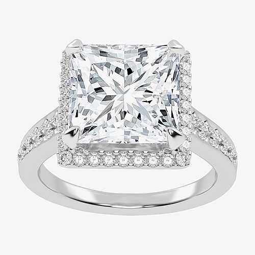 (G-H / Vs2-Si1) Womens 3 1/2 CT. T.W Lab Grown White Diamond 14K Gold Side Stone Halo Engagement Ring, 8, White