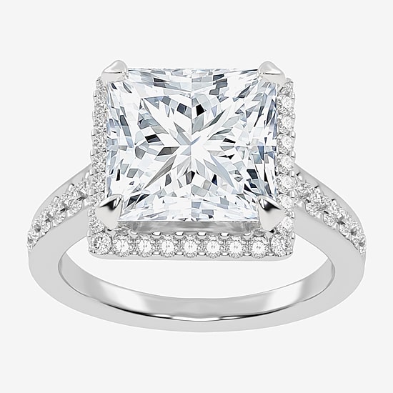 (G-H / Vs2-Si1) Womens 3 1/2 CT. T.W Lab Grown White Diamond 14K Gold Side Stone Halo Engagement Ring