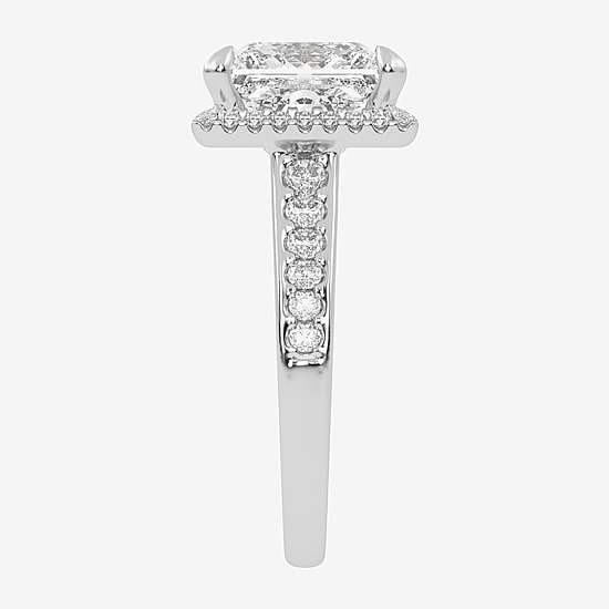(G-H / Vs2-Si1) Womens 3 1/2 CT. T.W Lab Grown White Diamond 14K Gold Side Stone Halo Engagement Ring